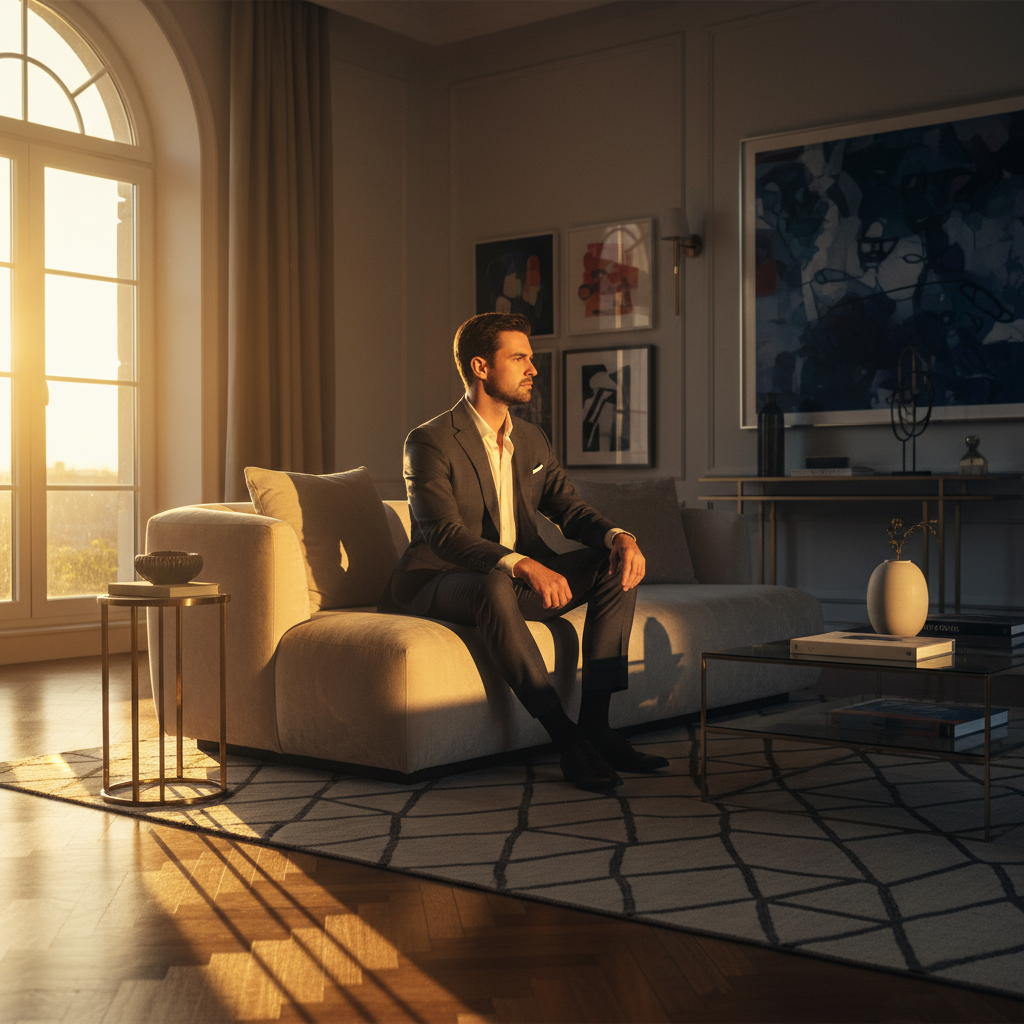 A person sitting on a couch

Description automatically generated