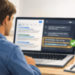 Person at laptop viewing affiliate site cited in ChatGPT AI search answer — AVO optimization guide for beginners.